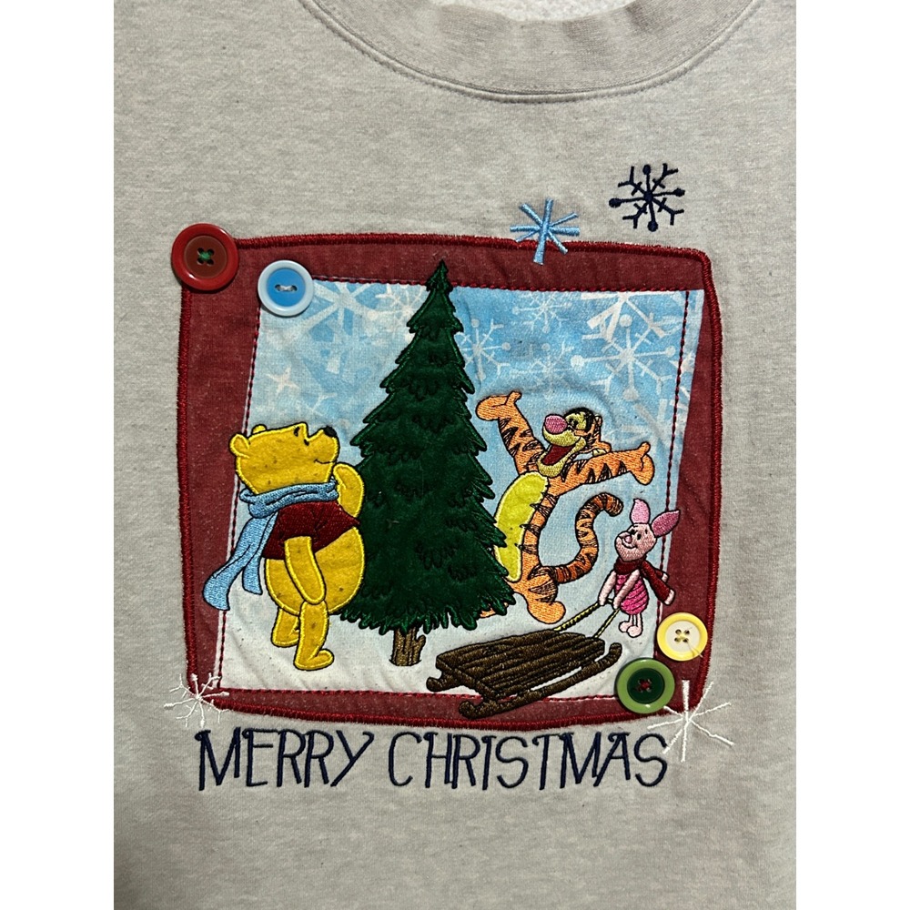 Disney Store Winnie the Pooh Merry Christmas Sweatshirt Gray Mens M Embroidered - Picture 2 of 7